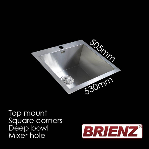 Brienz Deep Single Bowl Stainless Steel Kitchen Sink with Square Corners for Top Mount Installation in Australia