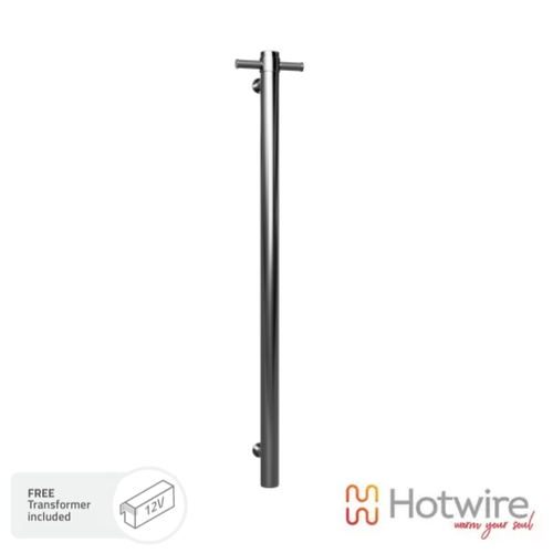 Hotwire Vertical Heated Towel Rail Low Voltage - Single Round Bar Chrome - Modern Bathroom Luxury in Australia