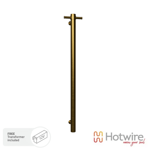 Hotwire Vertical Heated Towel Rail in Brushed Gold - Low Voltage Single Round Bar Bathroom Accessory Australia