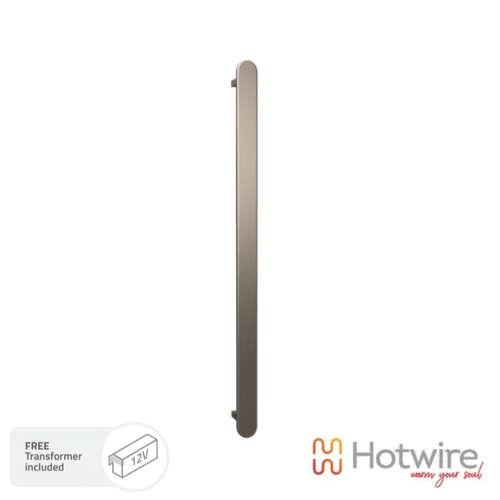 Brushed Nickel Vertical Heated Towel Rail - Hotwire Low Voltage Single Flat Bar 900mm x 50mm Australia