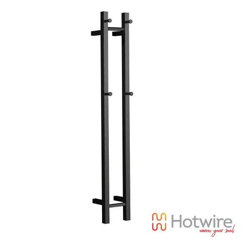 Hotwire Matte Black Double Vertical Square Bar Heated Towel Rail for Australian Bathrooms - 1200mm High Stainless Steel Towel Warmer Holder