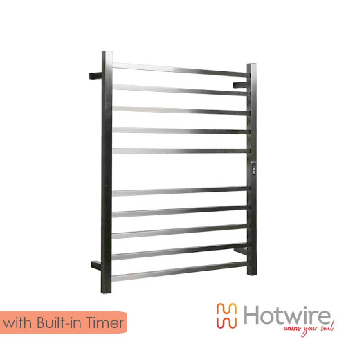 Brushed Nickel Electric Heated Towel Rail with 10 Square Bars for Modern Australian Bathrooms