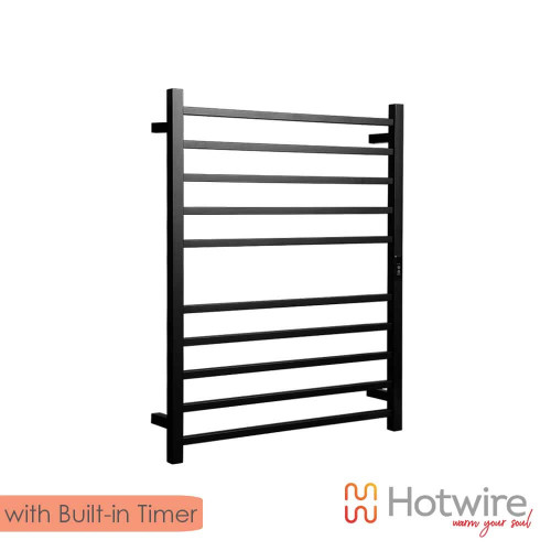 Matte Black 10 Square Bar Electric Heated Towel Rail for Modern Australian Bathrooms