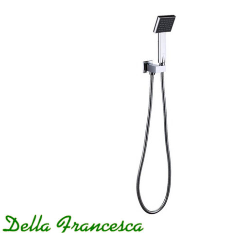 Modern polished chrome square handheld shower head with flexible hose for contemporary Australian bathrooms.