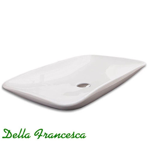 Modern white ceramic lagoon-shaped above-countertop bathroom basin, ideal for contemporary home renovations in Australia.