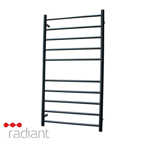 Radiant RTR02 Matte Black Round Bar Heated Towel Rail 600x1100mm Australian Designer Bathroom Accessory