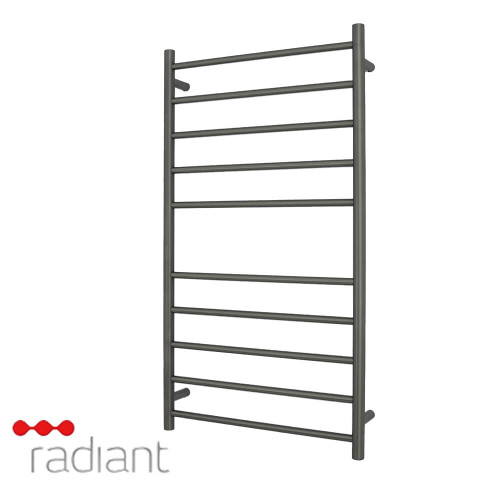 Radiant RTR02 Round Bar Heated Towel Rail 600 x 1100mm Gun Metal Grey Stainless Steel Bathroom Ladder Australia
