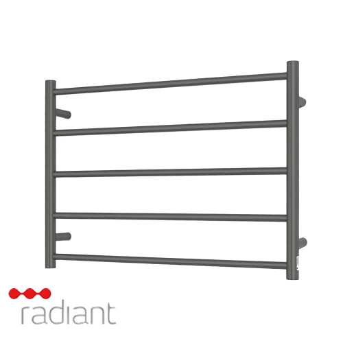Radiant RTR03 Round Bar Heated Towel Rail 750x550mm in Gun Metal Grey for modern Australian bathrooms.