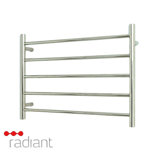 Radiant RTR03 Mirror Polished Heated Towel Rail 750x550mm with 5 Round Bars for modern Australian bathrooms.