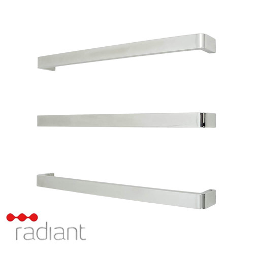Radiant Vail 650mm Mirror Polished Single Square Bar Heated Towel Rail for modern Australian bathrooms.
