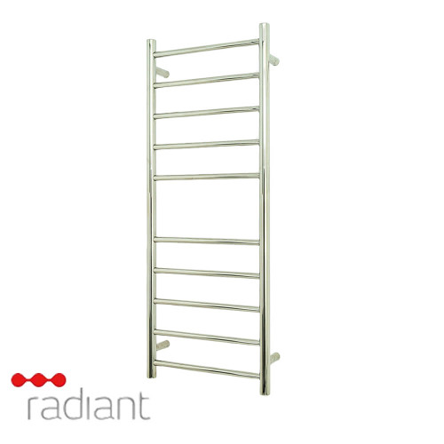 Radiant RTR430 Mirror Polished Round Bar Heated Towel Rail 430x1100mm with 10 bars for modern Australian bathrooms.