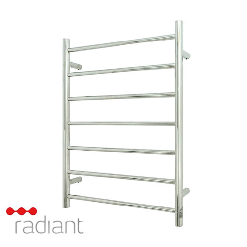 Radiant RTR01 mirror polished stainless steel heated round towel ladder for luxury bathrooms in Australia, 600mm x 800mm with 7 bars.