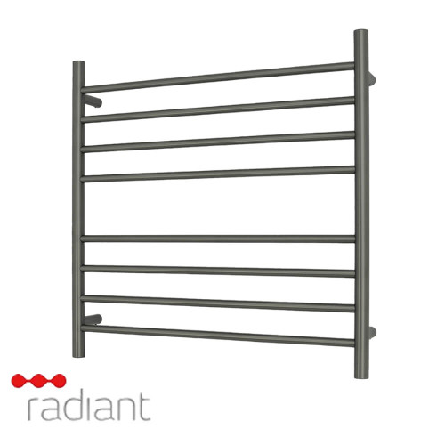 Radiant RTR06 Gun Metal Grey Round Bar Heated Towel Rail 750x750mm with 8 Bars for Australian Bathrooms.