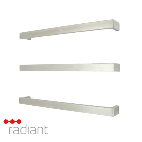 Radiant SBSTR-650 Mirror Polished 650mm Single Square Bar Low Voltage Heated Towel Rail for modern Australian bathrooms.