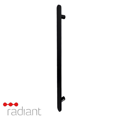 Radiant Vertical Flat Bar Heated Towel Rail 50x930mm Matte Black Stainless Steel for Australian Bathrooms.