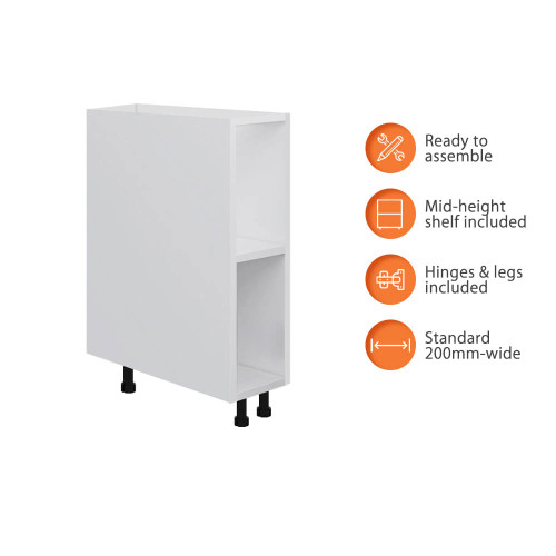 Flat Pack Kitchen Base Cabinet - 200mm - 16mm Thick - White