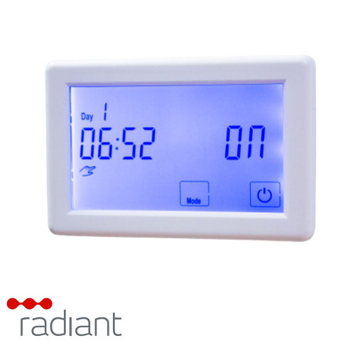 Radiant White Horizontal Digital Touchscreen Timer for heated towel rails in modern Australian bathrooms.