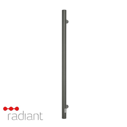 Radiant VTR-950 Vertical Heated Towel Rail 40x950mm in Gun Metal Grey finish for modern Australian bathrooms.