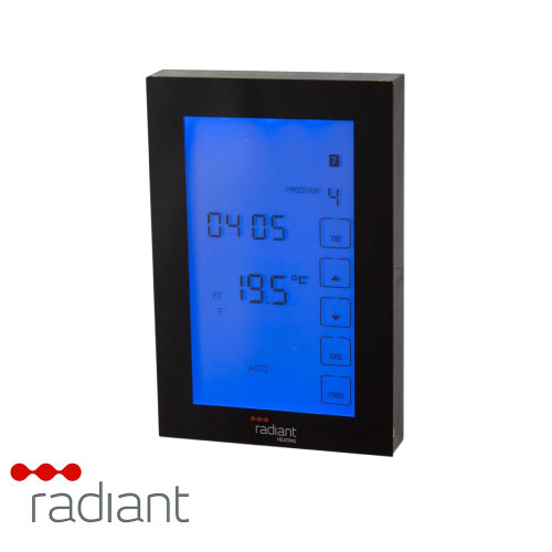 Premium Vertical Digital Timer Switch in Matte Black for controlling Radiant heated towel rails in Australian bathrooms.