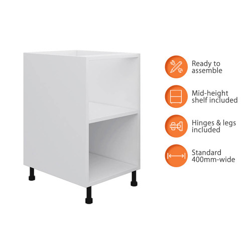 Flat Pack Kitchen Base Cabinet - 400mm - 16mm Thick - White