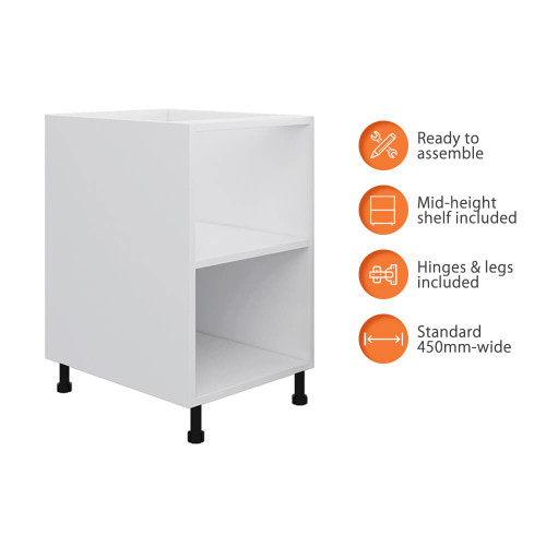 Flat Pack Kitchen Base Cabinet - 450mm - 16mm Thick - White
