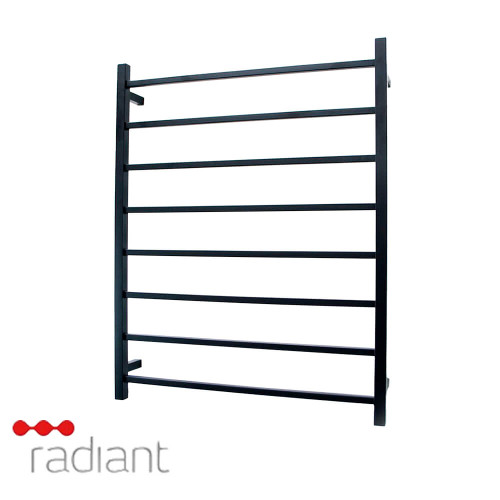 Radiant STR05 Matte Black Square Bar Heated Towel Rail 800x1000mm Stainless Steel Bathroom Ladder Australia