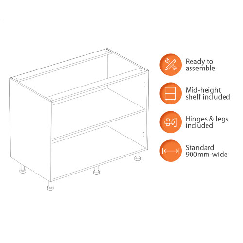Flat Pack Kitchen Base Cabinet - 900mm - 16mm Thick - White