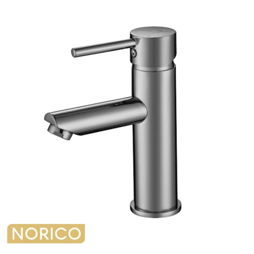 Norico Pentro Brushed Nickel Round Basin Mixer Tap for Modern Bathroom Vanity - Melbourne, Australia
