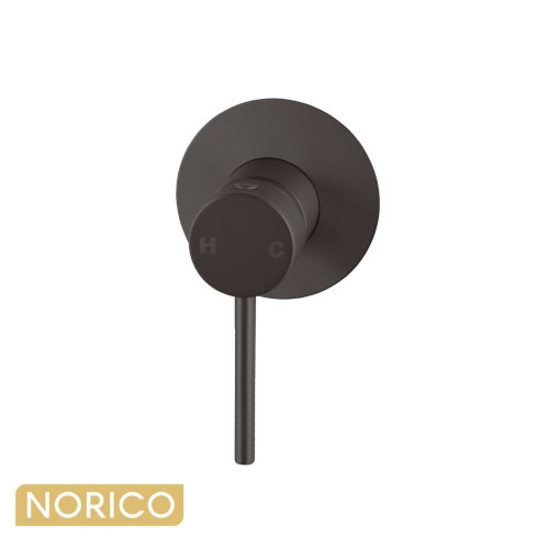 Norico Pentro Gun Metal Grey Round Shower and Bath Mixer Tap, Wall Mounted Brass Bathroom Fixture, Australia Wide Shipping.