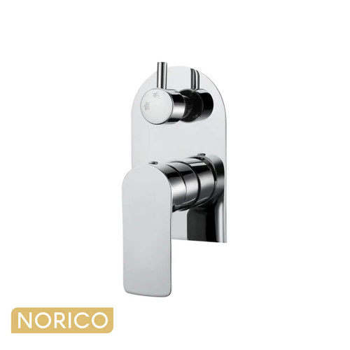 Modern Norico Persano Polished Chrome Wall Mixer with Diverter for Bath or Shower, Durable Solid Brass Bathroom Tapware in Australia.
