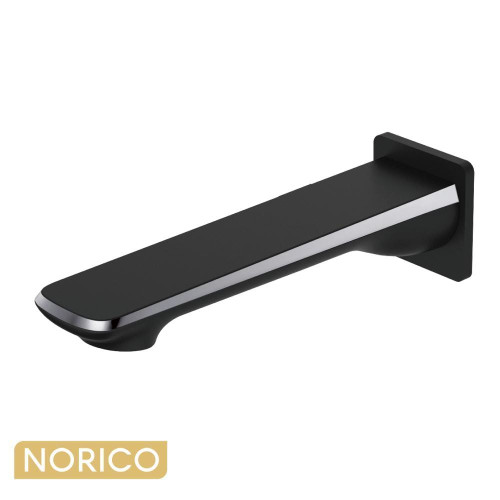 Norico Esperia Matte Black and Chrome Square Wall Mounted Bath Spout - Australian Standard Bathroom Tapware