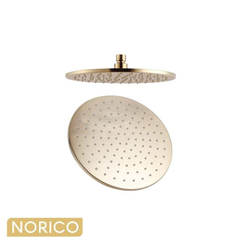 Norico Pentro Brushed Yellow Gold Solid Brass Round Rainfall Shower Head 250mm Australia