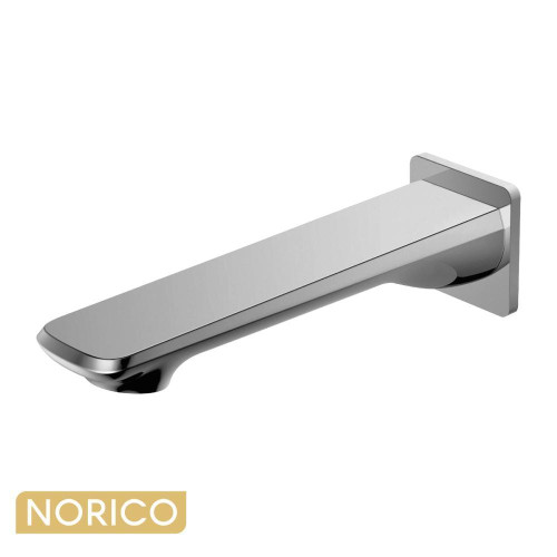 Norico Esperia brushed nickel wall-mounted square bath spout for modern Australian bathrooms.