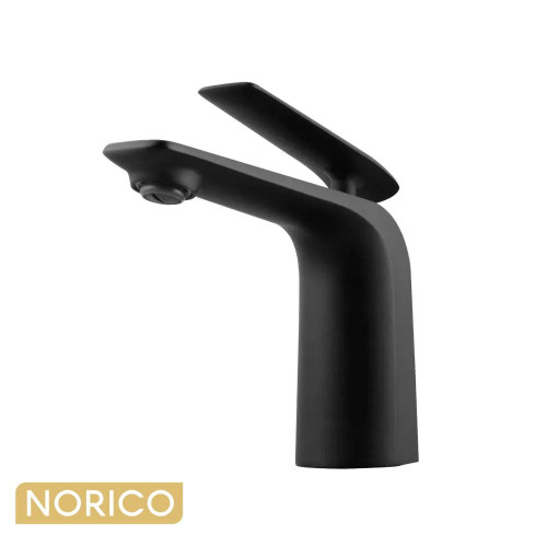 Norico Esperia Matte Black Basin Mixer, sleek modern bathroom tapware with solid brass construction, available at Renovator Store Melbourne Australia.