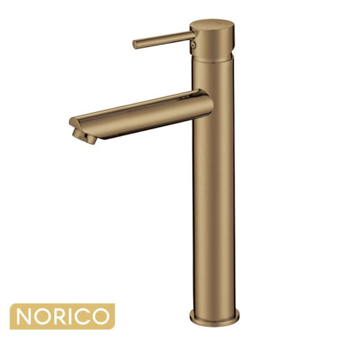 Norico Pentro Brushed Yellow Gold Round Basin Mixer tap for modern Australian bathrooms.