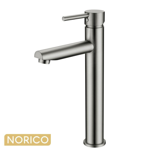 Norico Pentro Round Basin Mixer Tap in Brushed Nickel for Modern Bathroom Renovations Australia