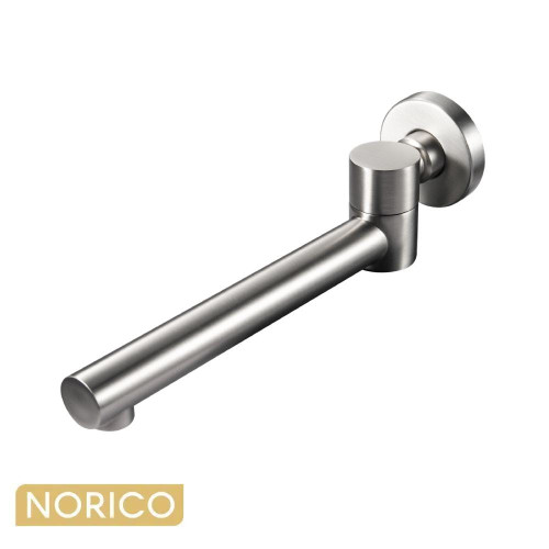 Norico Pentro Brushed Nickel Slim Swivel Wall Mounted Bath Spout for Modern Australian Bathrooms
