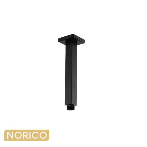 Norico Cavallo 200mm Matte Black Square Ceiling Mounted Shower Arm made of solid brass for luxury bathrooms in Australia.