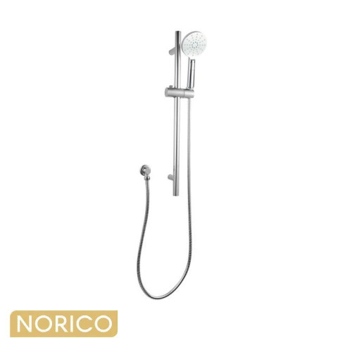 Norico Pentro polished chrome round handheld shower rail set for modern Australian bathrooms.