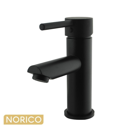 Norico Pentro Matte Black Round Basin Mixer Tap for modern Australian bathrooms.