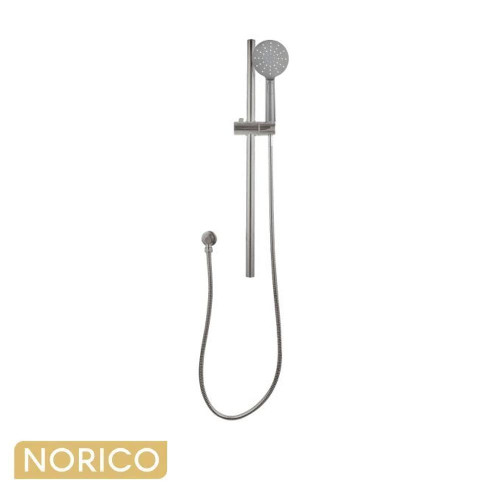 Norico Pentro Brushed Nickel Round Handheld Shower Rail Set for modern Australian bathrooms