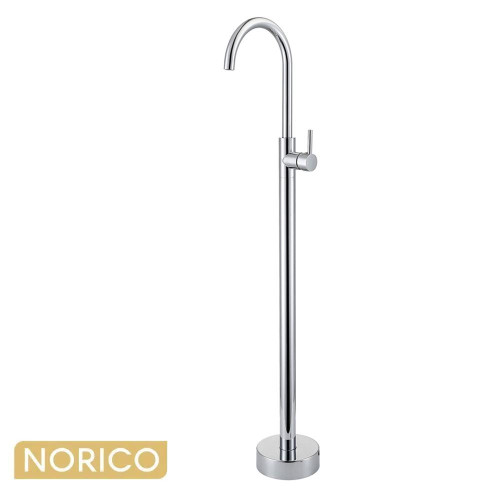 Norico Pentro Round Chrome Floor Standing Bath Mixer, Polished Brass Freestanding Tapware Australia