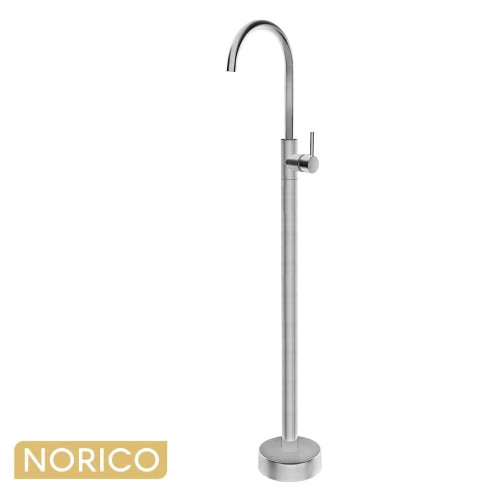 Norico Pentro Round Brushed Nickel Freestanding Bath Mixer Tap for Modern Bathroom Renovations Australia