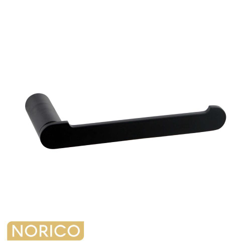 Modern matte black wall-mounted toilet roll holder for contemporary Australian bathrooms.