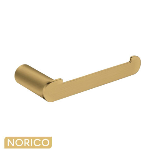 Modern wall mounted Norico Esperia toilet roll holder in brushed yellow gold finish for Australian bathroom renovations.