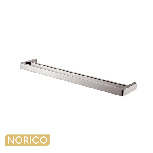 Norico Cavallo Square Double Towel Rail 800mm in Brushed Nickel finish, high-quality stainless steel bathroom accessory available for delivery across Australia.