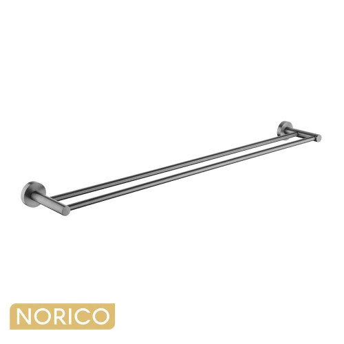Modern gunmetal grey double towel rail for bathroom wall mounting featuring a round minimalist design and 790mm length.