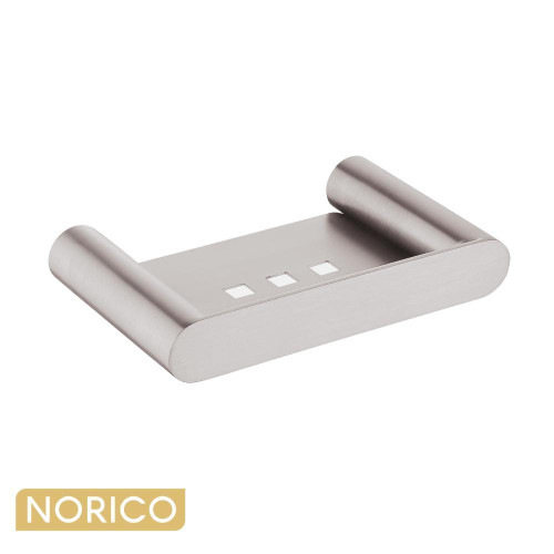 Wall-mounted Norico Esperia brushed nickel soap dish holder for modern Australian bathrooms.