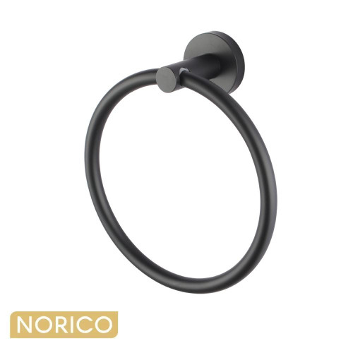 Norico Pentro Matte Black Round Wall Mounted Hand Towel Ring for modern Australian bathrooms.