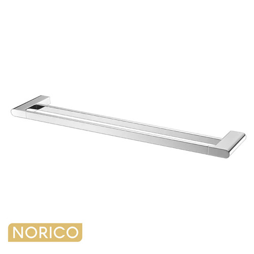Norico Bellino Chrome 800mm Double Towel Rail, wall-mounted zinc alloy bathroom accessory for modern Australian home renovations.